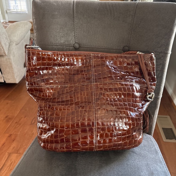 Brighton Cher Muse XLG  Brown Patent Croc Print Shoulder Handbag - Picture 3 of 8